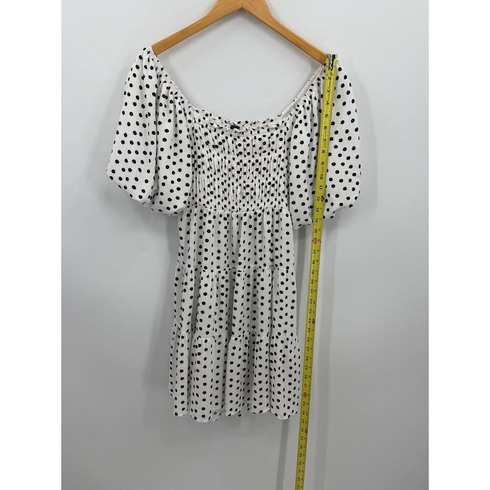MINKPINK Tidal White Black Polka Dot Smocked Puff Sleeve Mini Dress Size Small - Picture 6 of 7